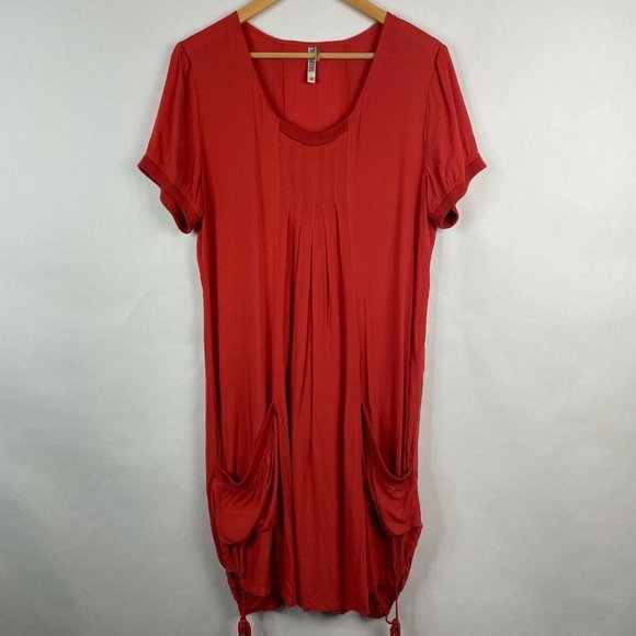 Monoreno Tops - Monoreno  Boho Short Sleeve Peasant Dress  Pockets 100% Rayon Size Medium
